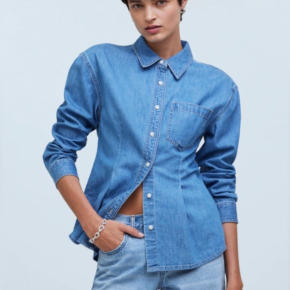 MADEWELL Denim Darted Button-Up Shirt - Picture 1 of 11